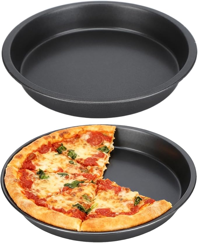 Tomotato 2Pcs Pizza Pan, 6in/9in/10in/12in Deep Dish Round Pizza Pan for Oven, Non Stick Thickened Carbon Steel Baking Pan for Home Kitchen, Dishwasher Safe(9in)