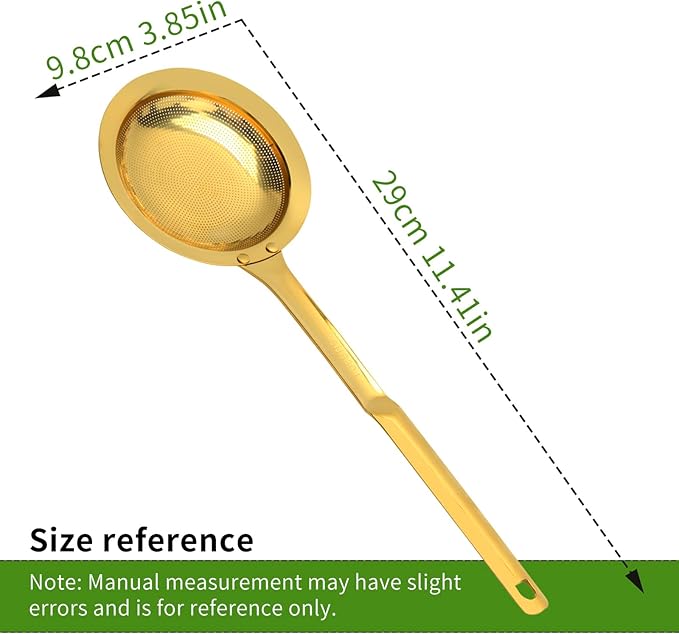 Snailhouse Fat Skimmer Spoon, Stainless Steel Fine Mesh Food Strainer Separator with Handle for Grease, Gravy and Foam, Gold