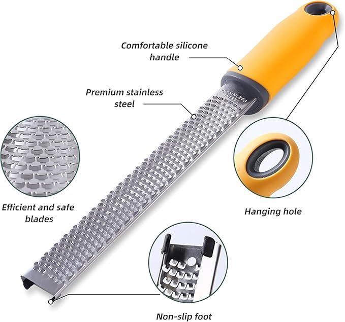 Stainless Steel Cheese Grater Lemon Zester With Cover Fruit Chocolate Nonslip Handle(Yellow)