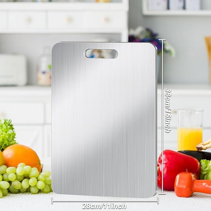 BLOCE Titanium Cutting Board for Kitchen, Stainless Non Stick Chopping Board, Upgrade Double Sided Food-Grade Titanium Board for Kitchen for Meat Cheese Vegetable (Large)