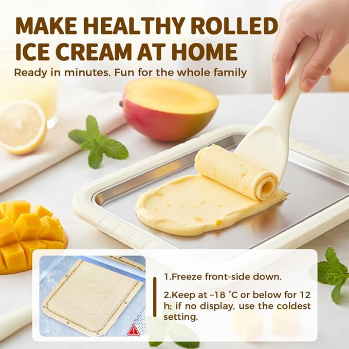 Rolled Ice Cream Maker Kit, 2026 New Stainless Steel Freeze Plate with 2 Scrapers, DIY Stir Fried Ice Cream Tray for Homemade Desserts, Perfect for Family Fun & Parties (Purple)
