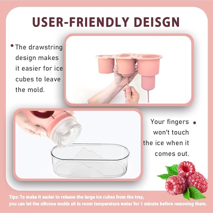 2PC Ice Mold for Stanley Cup 30/40 Oz - Easy Fill and Release Without Touching Ice, Silicone Ice Cube Tray with Clear Lid and Bin for Freezer, Whiskey, Cocktail (Pink+Pink)