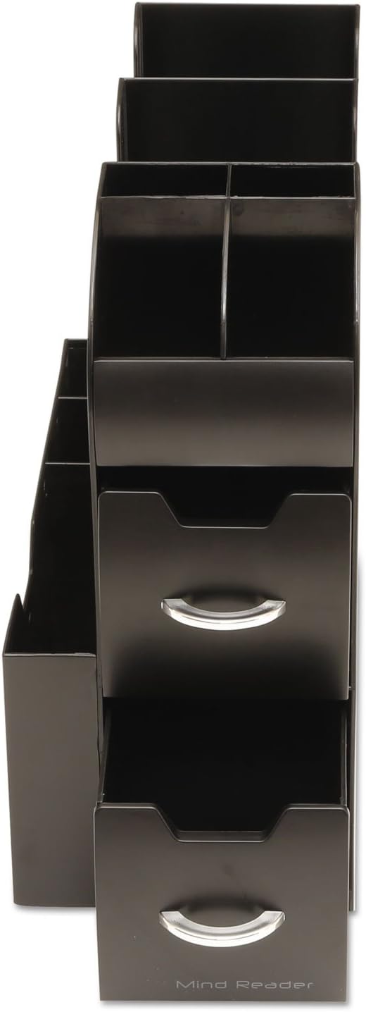 Mind Reader Cup and Condiment Station, Countertop Organizer, Coffee Bar, Kitchen, Stirrers, 5.35"W x 11.25"L x 11.15"H, Black