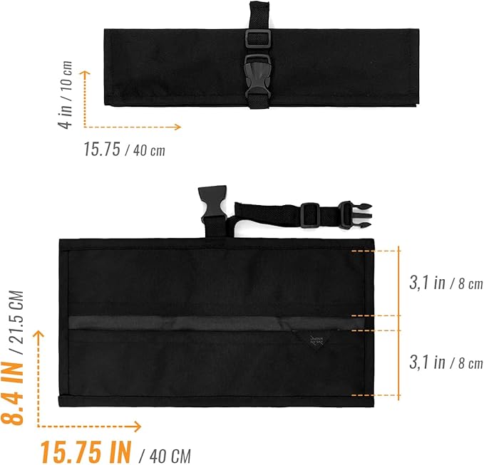 Under NY Sky Knife Roll Case - 2 Slots - Heavy Duty Oxford Canvas Pouch - Leather Reinforced - Portable Bag for Cooking Tools, Utensils, Cutlery Knives, Brushes - Chefs, Kitchen, Travel, Gift - Black