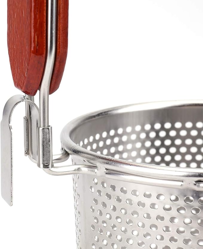 Lawei 3 Packs Mesh Pasta Basket with Wooden Handle Stainless Steel Mesh Spider Strainer for Pasta, Noodles, Dumpling