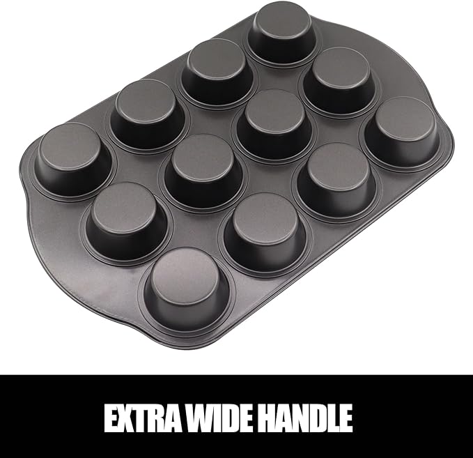 JOHO BAKING 12+24 Muffin Pan Set (2 Pack) - Nonstick Cupcake Tins Dark Gray | Heavy Duty Carbon Steel, Rustproof, Oven Safe Baking Gift