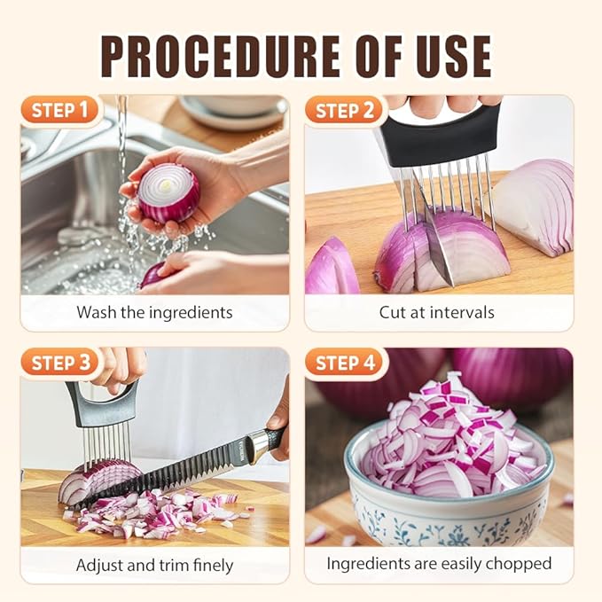 Onion Slice Holder, 2025 Upgraded Stainless Steel Onion Holder for Slicing Lemon Slicer Vegetable Cutter, Kitchen Chopper Slicing Assistant Tool for Meat, Onion, Potato, Tomato (1, D)