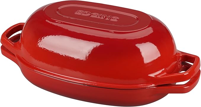 EDGING CASTING Enameled Cast Iron Oval Dutch Oven Pot with Lid, Dutch Oven for Sourdough Bread Baking, Oval Bread Pan, Bread Oven, Bread Dutch Oven, 5qt, Red