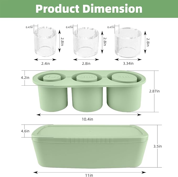 Fu Store Ice Cube Tray for Stanley Cup 30-40 oz Tumbler 3pcs Silicone Ice Cube Molds With Lid and Bin for Chilling Cocktails Whiskey Drinks Juice Coffee Easy Fill and Release Ice Maker