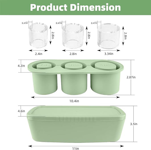 Fu Store Ice Cube Tray for Stanley Cup 30-40 oz Tumbler 3pcs Silicone Ice Cube Molds With Lid and Bin for Chilling Cocktails Whiskey Drinks Juice Coffee Easy Fill and Release Ice Maker