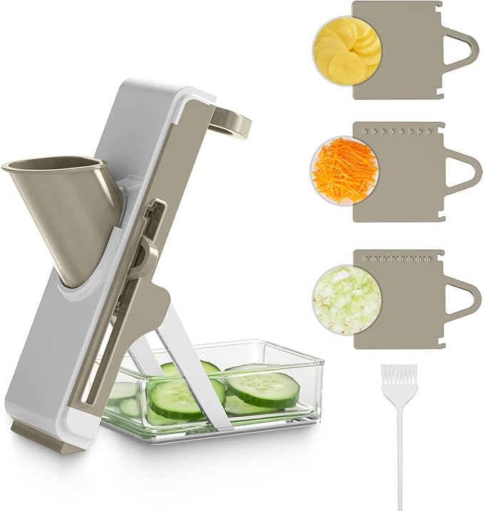 Eletronova Safe Mandoline Slicer Plus, Biger Size, Adjustable Vegetable Food Chopper Potato Fries Cutter, Detachable BladeQuick,Quick Meal Prep, Easy Clean(White gray)