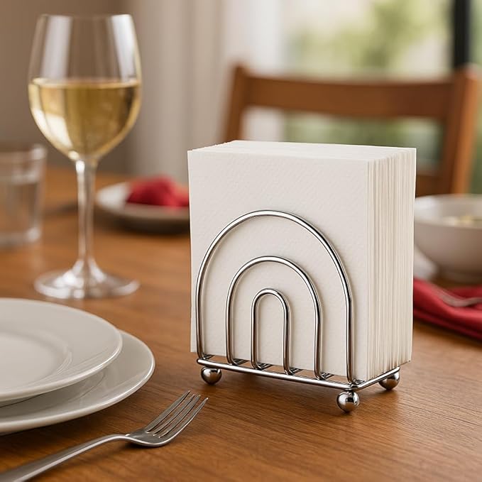 Paper Napkin Holder Tissue Dispenser for Kitchen Countertops, Dining Table, Picnic Table, Indoor & Outdoor Use, Chrome Finish (Classic)