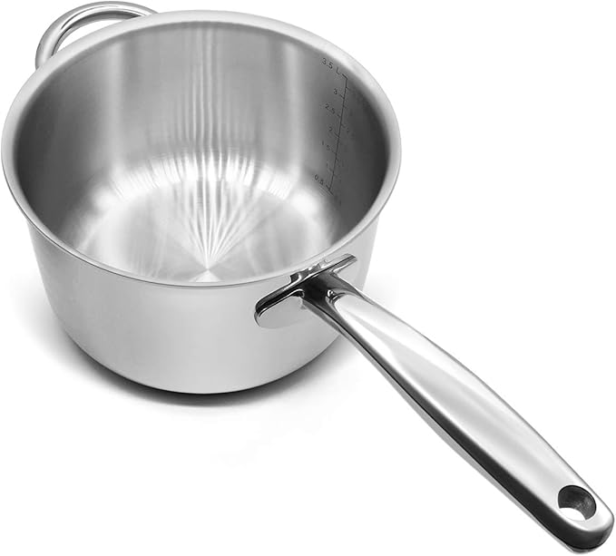 Fortune Candy 3.5-Quart Saucepan with Lid, Tri-Ply, 18/8 Stainless Steel, Advanced Welding Technology, Dishwasher Safe, Induction Ready, Mirror Finish