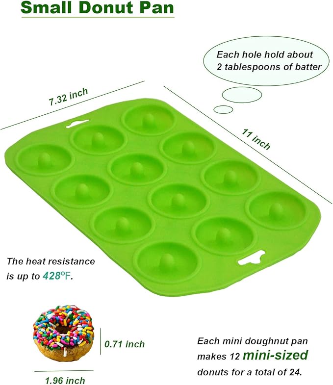 Sinoskye Mini Donut Pan for Baking, 2 Pack Donut Mold Silicone Doughnut Pan for Making Donut, Bagels, Cake, BPA Free, Green
