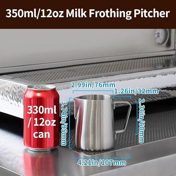 watchget Stainless Steel Milk Frothing Pitcher 12oz/350ml - Espresso Steaming Pitcher for Cappuccino, Latte Art, Coffee Machine Accessories Milk Jug Milk Frother Cup, Matt Silver