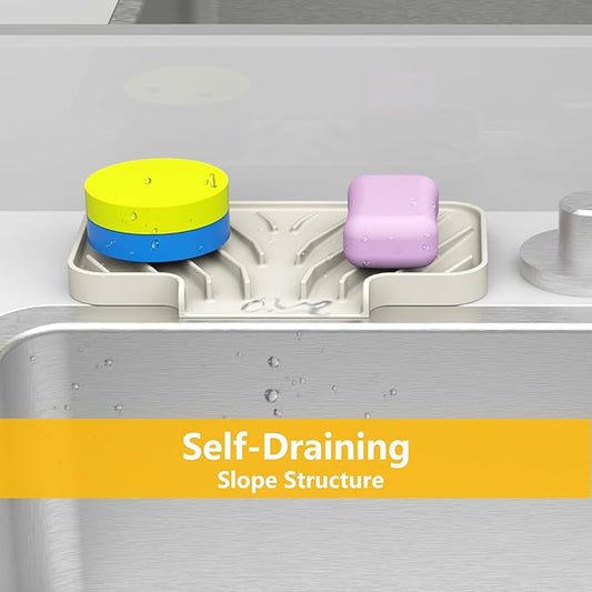 Sponge Holder for Kitchen Sink, 6"×4" High Slope Soap Tray, Silicone Sponge Holder with Drain, Dish Soap Mat for Shower Bathroom, Perfect for Bottle,Cup on Sink or Counter (Cream, 6×4)