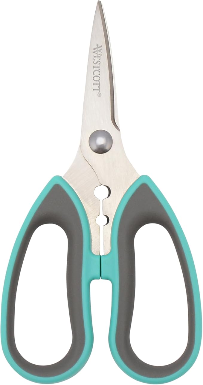 Westcott Titanium-Bonded Soft Handle Kitchen Shears for Herbs, Teal - 6.5-Inch Versatile Kitchen Shears with Precision Cutting Tips and Built-In Herb stripper for Easy Handling and Comfort