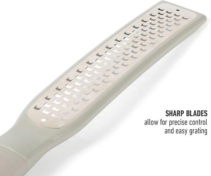 Calphalon Edge Stainless Steel Handheld Grater Lemon Zester W/Cover & Rubber Handle - Taupe