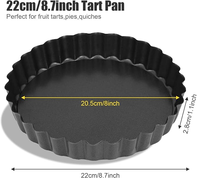 Mooisco 8 Inch Tart Pan Fluted Fruit Pie Pans With Removable Base Nonstick Coating Tarts Molds for Baking Supply For Pizza Tartlet Cake Quiche