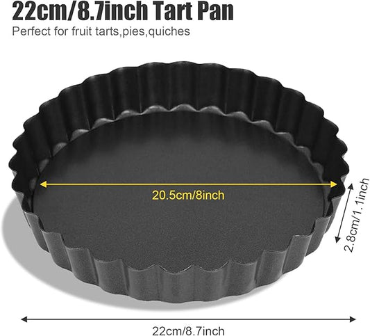 Mooisco 8 Inch Tart Pan Fluted Fruit Pie Pans With Removable Base Nonstick Coating Tarts Molds for Baking Supply For Pizza Tartlet Cake Quiche