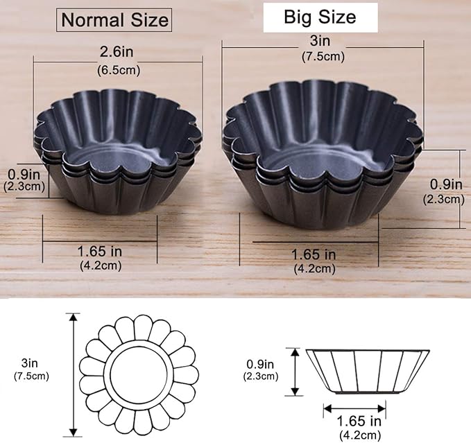 Amytalk 12 Packs Egg Tart Mold, Upgrade Bigger Size 3 x 0.9inch, Cupcake Cake Muffin Mold Tin Pan Baking Tool, Carbon Steel
