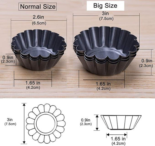 Amytalk 12 Packs Egg Tart Mold, Upgrade Bigger Size 3 x 0.9inch, Cupcake Cake Muffin Mold Tin Pan Baking Tool, Carbon Steel