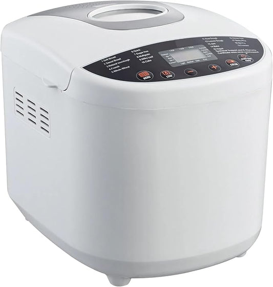 Bread Maker, 19-in-1 2LB Dough Machine, Nonstick Ceramic Pan Automatic Breadmaker with Gluten Free Setting, Automatic Compact Dough Machine Nonstick,Digital,3 Loaf Sizes, 2 Crust Colors, White