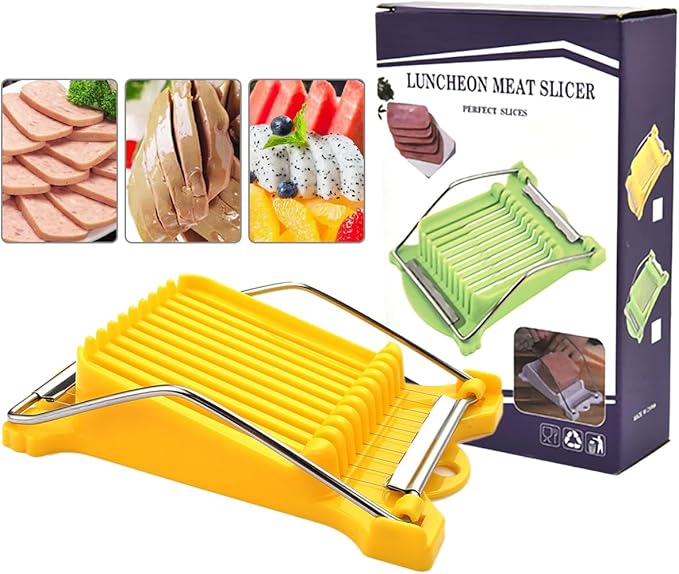 Multipurpose Luncheon Meat Slicer,Stainless Steel Wire Egg Slicer,Cuts 11 Slices for Spam,Cheese,fruit,Soft Food and Ham (Yellow)