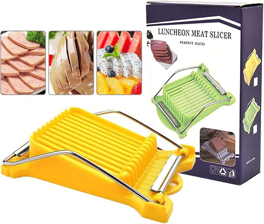 Multipurpose Luncheon Meat Slicer,Stainless Steel Wire Egg Slicer,Cuts 11 Slices for Spam,Cheese,fruit,Soft Food and Ham (Yellow)