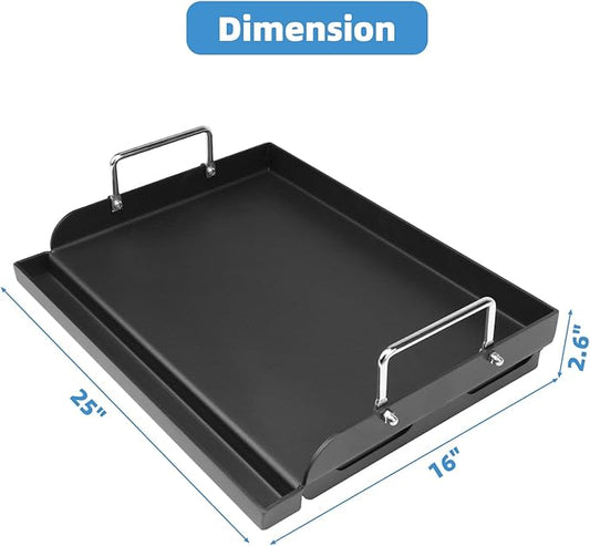 25" x 16" Griddle Plate for Gas Grill - Nonstick Coating Cooking Griddle for Charcoal/Electric Grill, Large Universal Flat Top Plate with Grease Groove and Removable Handles