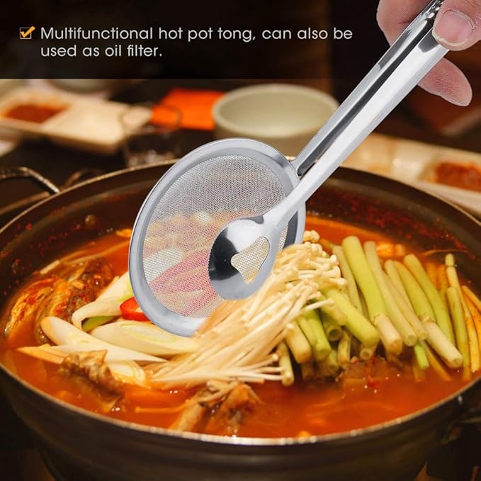 Stainless Steel Drain Oil Fried Food Strainer with Clip Fry Tool Oil Skimmer Food Clip Tong Filter Strainer Mesh