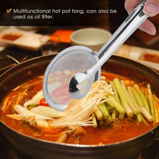 Stainless Steel Drain Oil Fried Food Strainer with Clip Fry Tool Oil Skimmer Food Clip Tong Filter Strainer Mesh