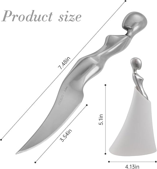 Artisan Sharp Paring Knife Set with Sculptural Base - Stainless Steel Forged Kitchen Knife with Ergonomic Handle, Home Kitchen Knife, Cheese Knife, Cookware Kitchen Tool, Kitchen Utensils