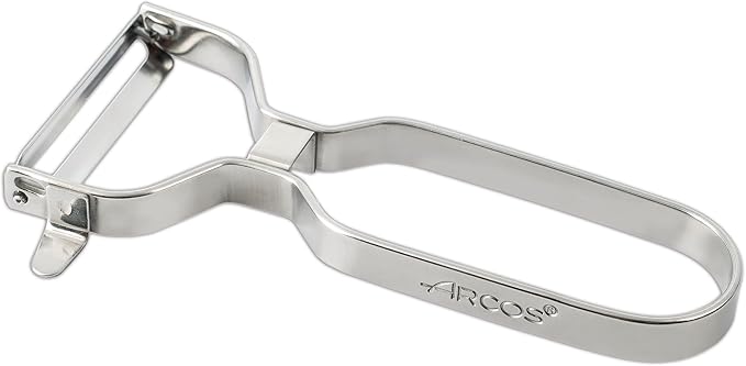 ARCOS Professional Chrome-Plated Peeler for Fruits and Vegetables. 5.5 Inch Stainless Steel Kitchen Tool for Precise Cutting. Chef's Gadget with Ergonomic Design. Silver Color