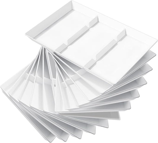 Lifewit Serving Tray Divided for Party Supplies, 12 PCS 15" x 10" Plastic Platters for Serving Food, White Reusable Tray for Veggie, Snack, Fruit, Cookies, Desserts in Kitchen/Pantry