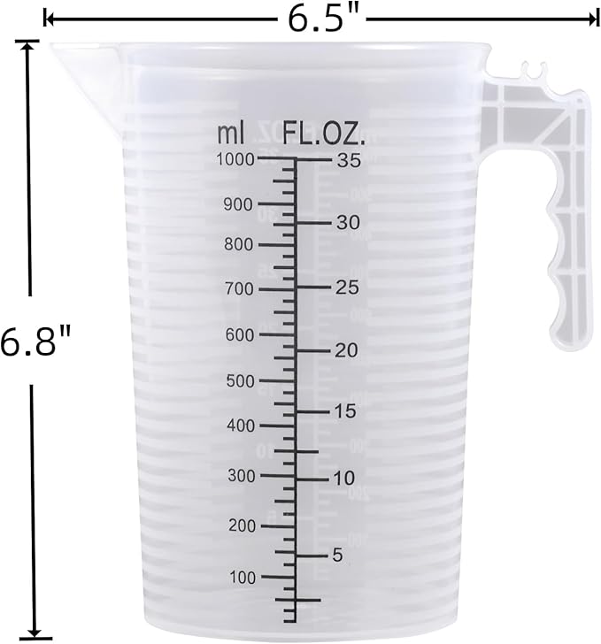 Large Measuring Measure Pitcher for Kitchen, 35oz/1000ml Transparent Plastic Container with Handle, Dual Scale Markings (35oz / 1000ml)