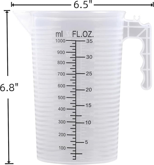 Large Measuring Measure Pitcher for Kitchen, 35oz/1000ml Transparent Plastic Container with Handle, Dual Scale Markings (35oz / 1000ml)