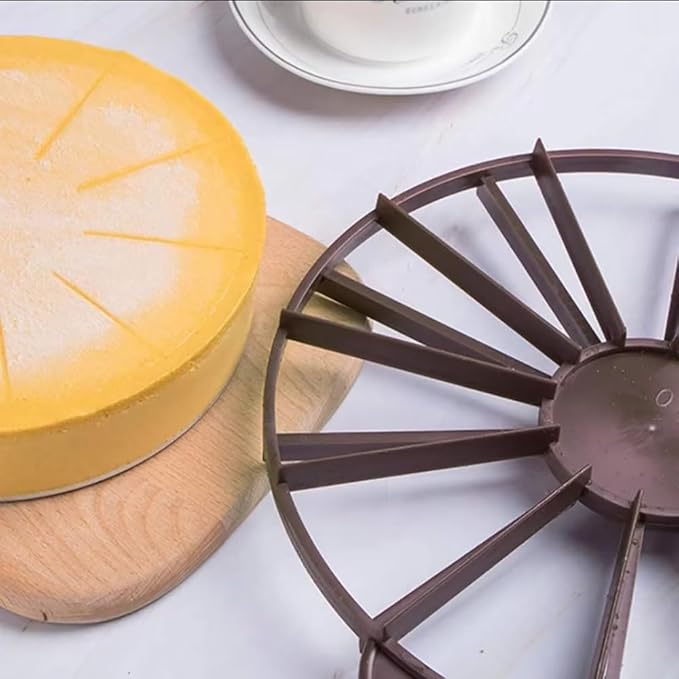 Cake Portion Cutter, Double Sided Cake Portion Marker, Round Cake Slicer, 10 or 12 Pieces, Brown 26.8 cm /10.6 In Diameter