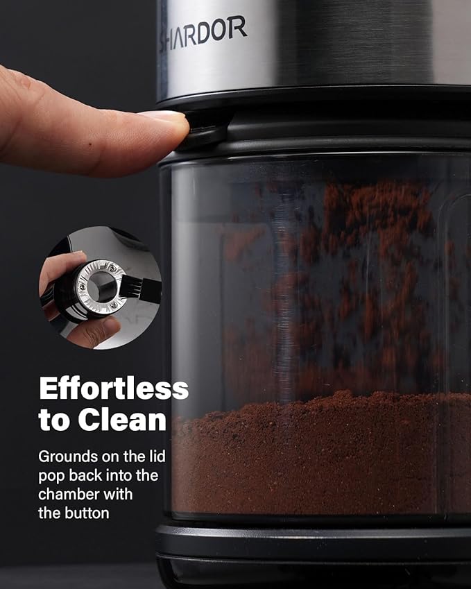 SHARDOR Burr Coffee Grinder Electric with 32 Grinding Sizes 3.0, Coffee Grinders for Home Use with 40 Seconds Adjustable Electronic Timer, Coffee Bean Grinder with Chamber Cleaning Button