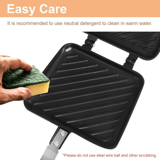 Double-Sided Frying Pan, Sandwich Maker, Double-Coated Non-Stick Grilled Sandwich and Panini Maker, Waffle Pancake Snack Griddle Pan Kitchen Tortillas Sandwich Maker