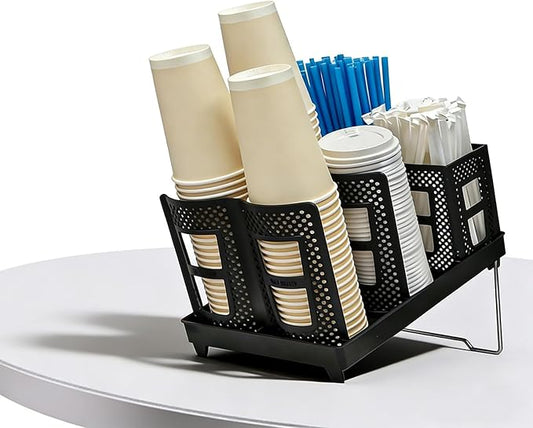 2-In-1 Coffee Cup Organizer,Foldable Stand Compartment Coffee Cup Dispenser,Cups, Straw, Cup Lid Manager,Suitable For Coffee Stations, Offices, Lounges