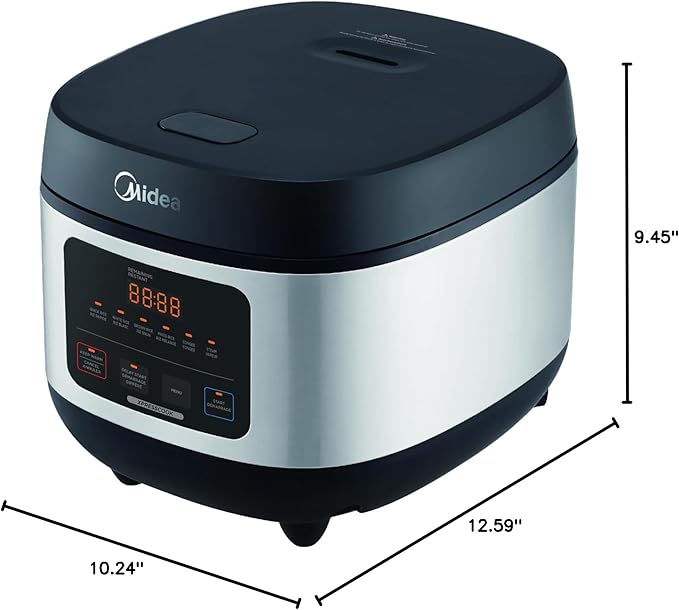 Midea Rice Cooker Slow Cooker Multi Cooker 10 Cup with Steamer Basket For Rice Food Vegetable Egg Automatic Keep Warm LED Digital Control (Black)