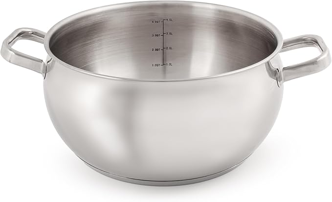 BergHOFF Belly Shape 18/10 Stainless Steel 9.5 inches Stockpot 5.5qt., Glass Lid with Steam Vent, Fast, Evenly Heat, Induction Cooktop Ready