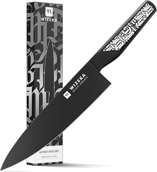 WIZEKA Chef Knife: 8 Inch: Extreme Sharp Kitchen Knife: Full Tang High Carbon Stainless Steel: Chef's knife with Ergonomic Handle with Unique Patterns,Gothic Series