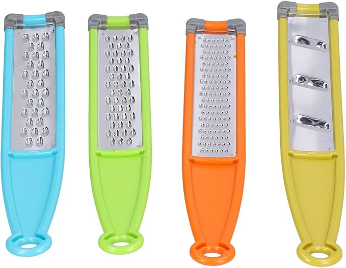 Stainless Steel Vegetable Zester & Cheese Grater | 4 - in - 1 Food Cutter for Potatoes/Carrots/Cheese | Curved Handle with Silicone Storage Ring