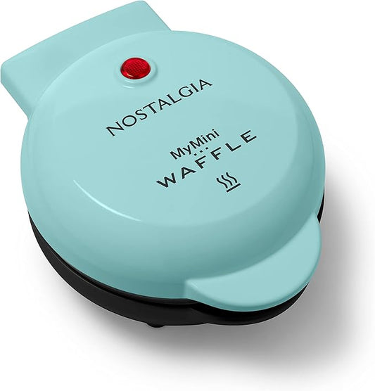 Nostalgia MyMini Personal Electric Waffle Maker, 5-Inch Cooking Surface, Hash browns, French Toast, Grilled Cheese, Quesadilla, Brownies, Cookies, Aqua