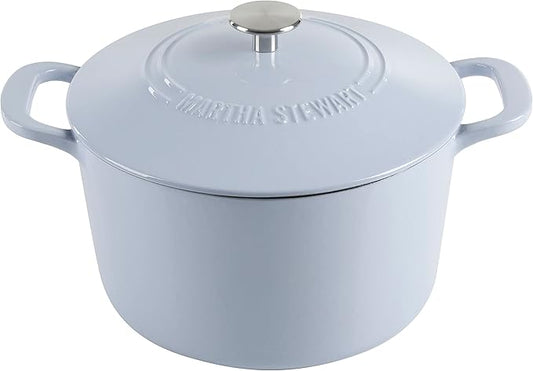 MARTHA STEWART Gatwick 7-Quart Enamel Cast Iron Dutch Oven Pot with Lid – Lavender Purple – Durable Heavy-Duty Dutch Oven for Slow Cooking, Braising & Baking