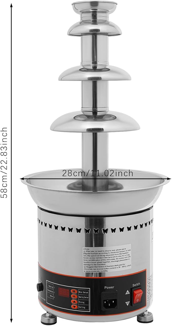 6.61 lbs Chocolate Fountain Machine, 4-Tier Chocolate Fondue Party Fountain, 86-302℉, Digital Chocolate Fountain Machinefor Party Wedding & Events,