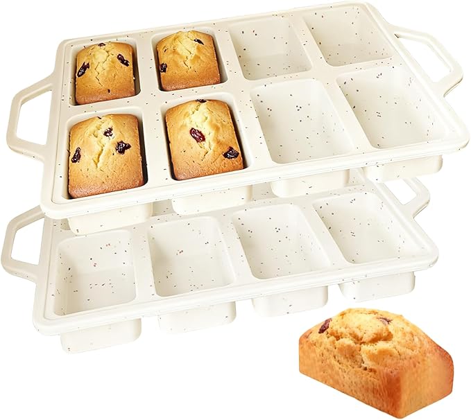 2Pack Silicone Mini Loaf Pans with Metal Frame, Nonstick 8 Cavity Mini Loaf Pans, Small Bread Pans for Baking, Tiny Meatloaf Pan with Metal Reinforced Frame for Baking Cornbread, Brownie