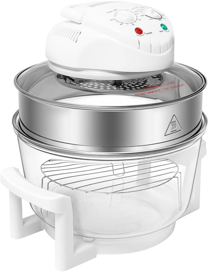 Bepritm 17L Glass Halogen Air Fryer & Convection Oven – 1300W Infrared Multi-Cooker with 360° Heating Roaster, 60min Timer for Baking, Frying, Roasting, Steaming (110V US Plug)